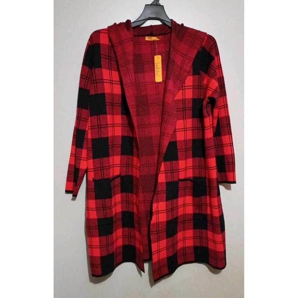 Belldini‎ Women's Hooded Checkered Plaid Coatigan Sweater Size 1X